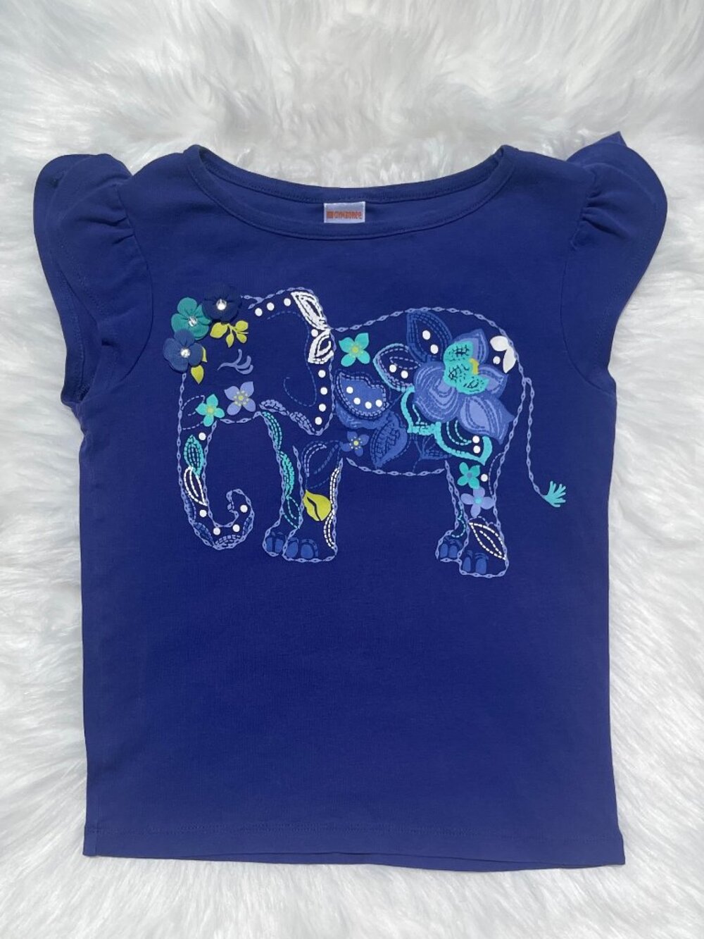 Gymboree Boho Blue Violet Flutter Sleeve Elephant Floral Graphic Tee Girls 7
